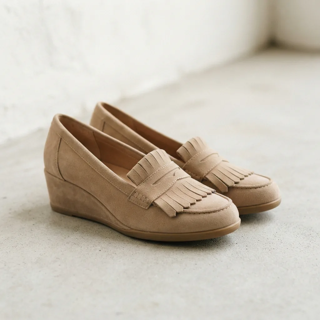 Tracen Kiltie Women's Wedge Slip-On Loafers showcasing the kiltie detail.